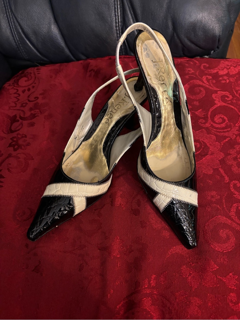 J.Renee Black and Cream Pointed Slingback Heels
